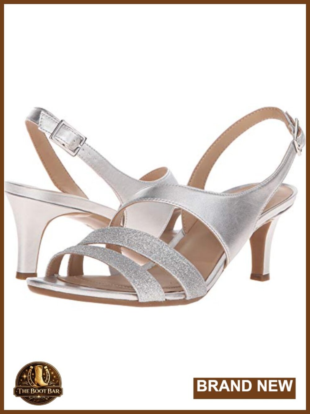 Silver Slingback Wedge Sandals with Open Almond Toe and Adjustable Buckle